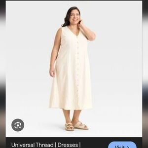 Universal Thread Linen Blend NWT Button-Front Midi A-Line Dress Cream 2X